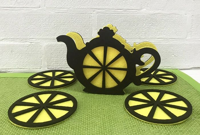 Set of felt Tea with lemon (1 kettle, 4 coasters)