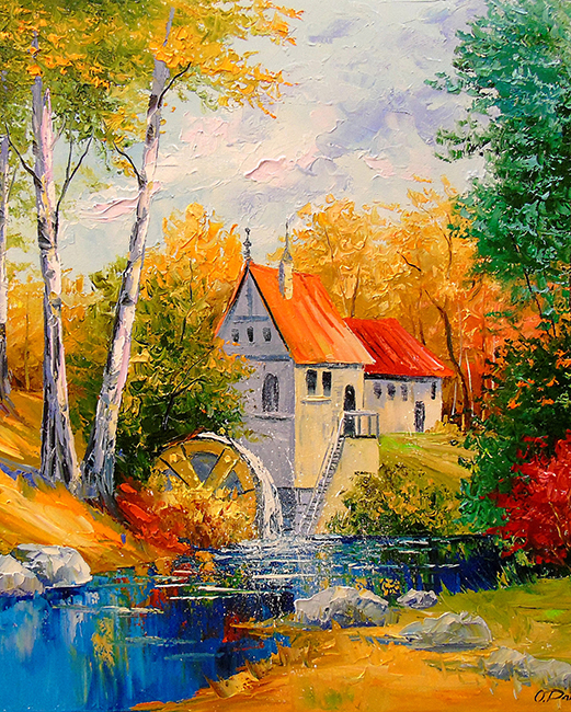 Mill in the forest. Darchuk O. 30*40 cm. Set for creativity with rhinestones on a stretcher