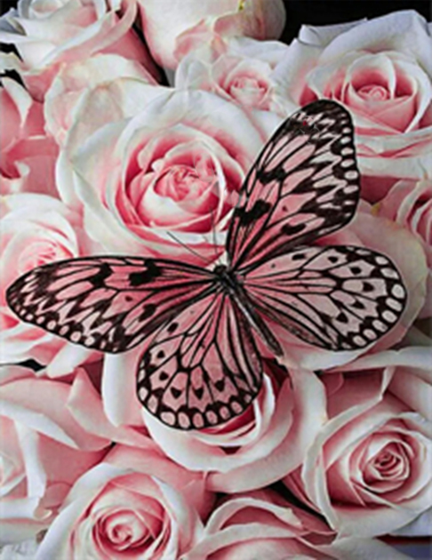 Pink love, 30*40 cm. Set for creativity with rhinestones on a stretcher