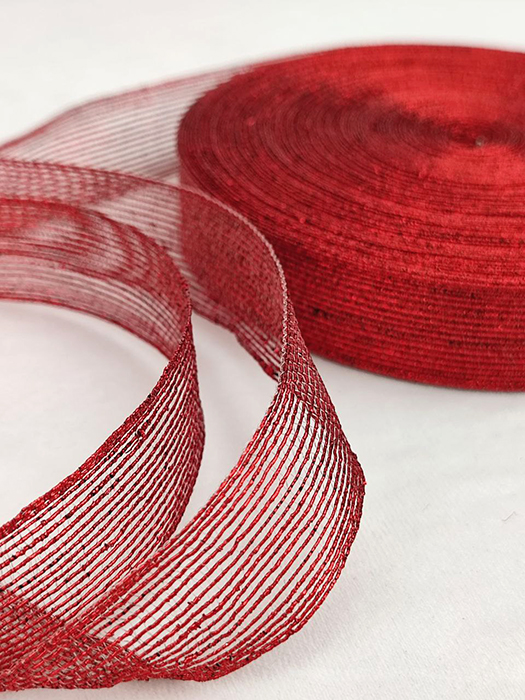 Jute ribbon 2.5cm, red, 50m per roll.