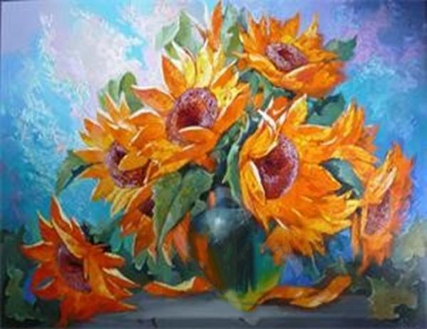 A bouquet of sunflowers. 40*50 cm. Set for creativity with rhinestones on a stretcher