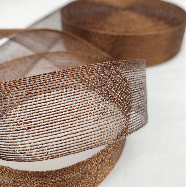 Jute ribbon 4cm, bronze, 50 m per roll.