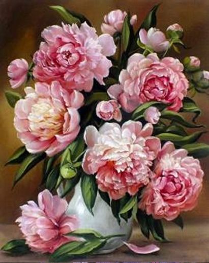 Pink peonies 40 * 50 cm. Set for creativity with rhinestones on a stretcher