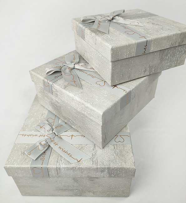 Set of gift boxes 3 pcs. in a pack. gray square, matte