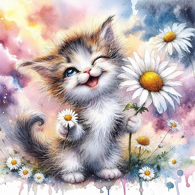 Happiness in daisies, 25*25cm. Set for creativity with rhinestones on a stretcher