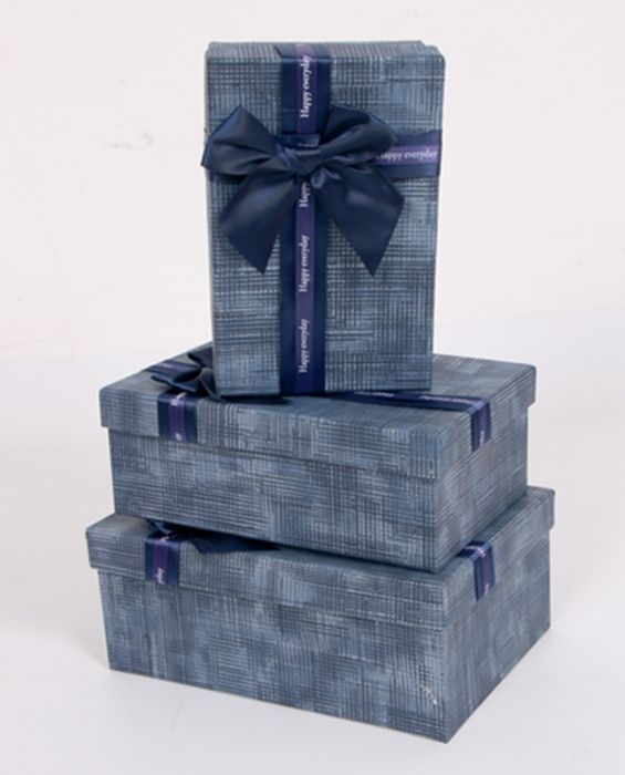 A set of rectangular 3-piece denim gift boxes