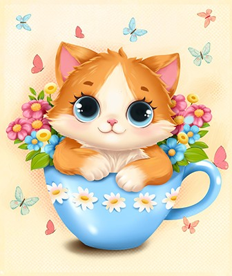 Surprise. Cat, 23*30 cm, 5D. A set with rhinestones on a stretcher