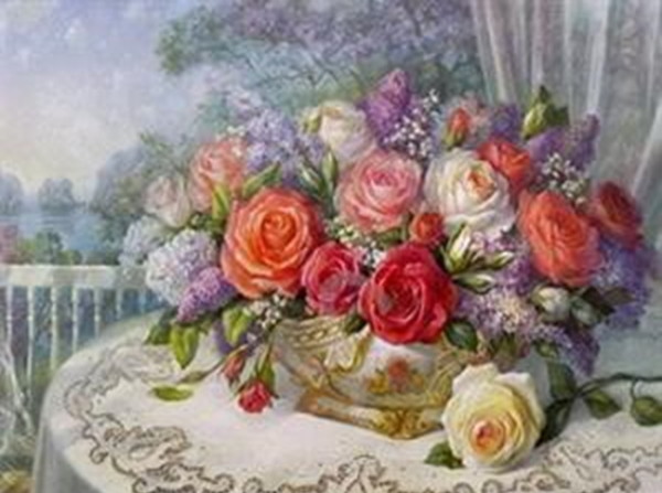 Roses and lilac, 40*50 cm. Set for creativity with rhinestones on a stretcher