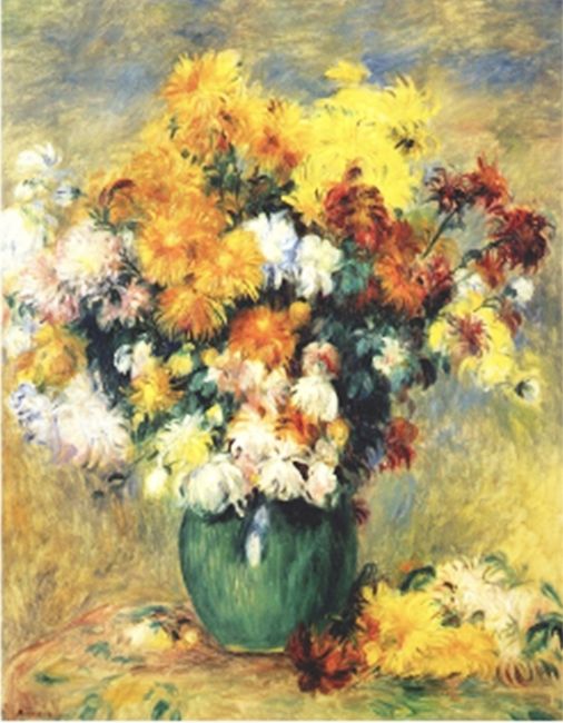 A bouquet of chrysanthemums. Hud. Pierre-Auguste Renoir, 40*50 cm. Set for creativity with rhinestones on a stretcher
