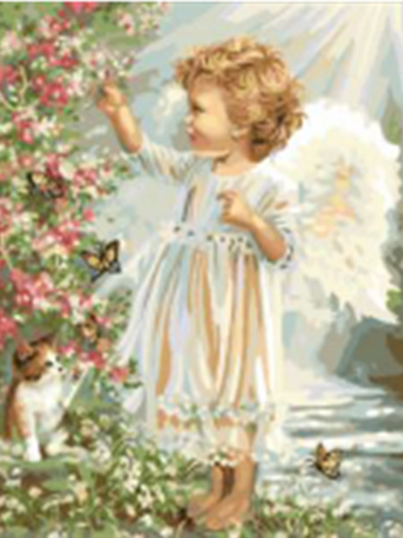 Spring angel. Set with rhinestones on a stretcher, 30*40 cm