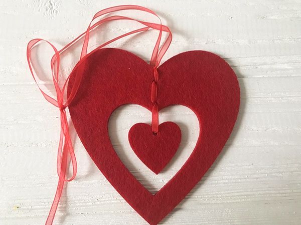 Decorative felt product Pendant Heart, 11.5 cm, 5 pc in a pack