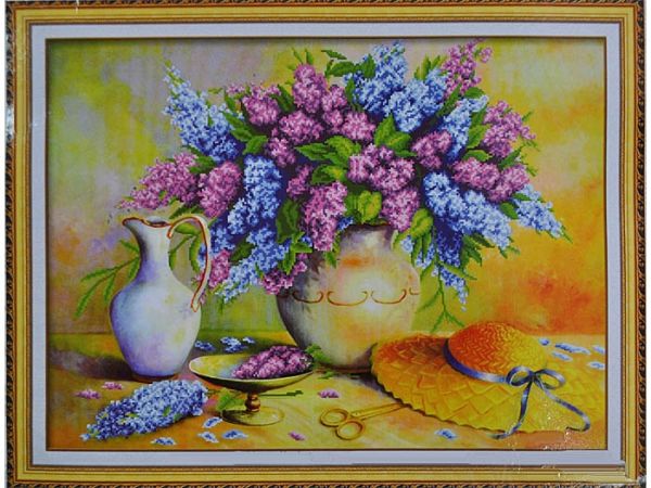 Kit embroidery cross still life with lilacs