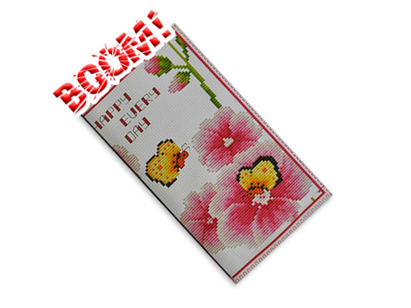 Kit embroidery cross Purse Pink flowers