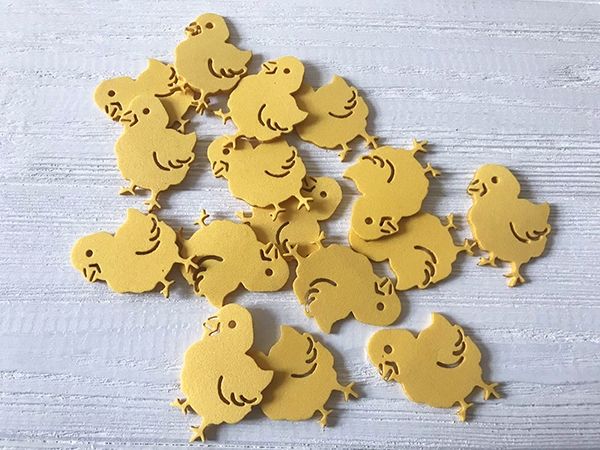 Decorative product Chicken, 4.5 cm, yellow, 30 pcs per pack