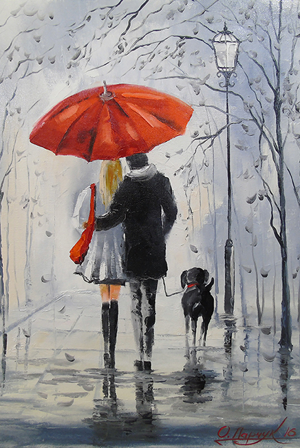 A romantic walk with a dog. Darchuk O. 30*40 cm. Set for creativity with rhinestones on a stretcher