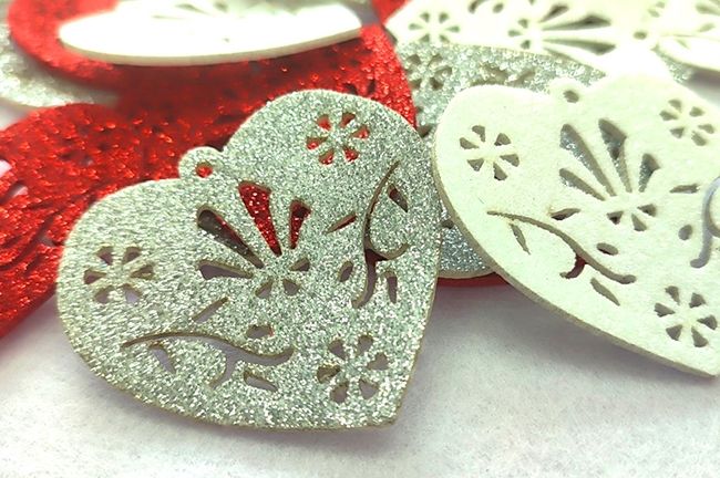 Decorative product Heart with a pattern, 5 cm, 30 pieces in a pack