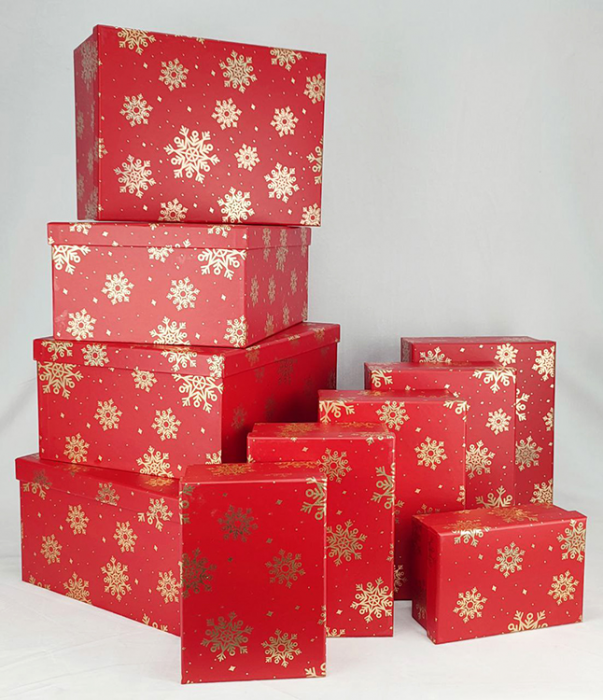 Set of gift boxes Golden snowflakes, 10 pcs. per pack