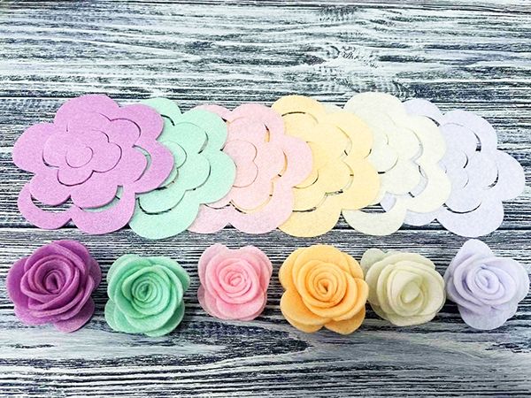 Decorative item made of felt DIY Rose, 9 cm, 30 pcs in y, mix of colors / Y