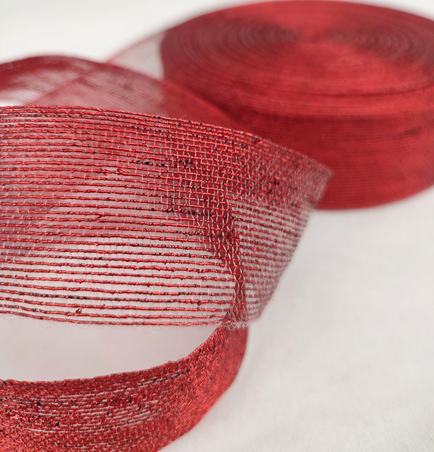 Jute ribbon 4cm, red, 50 m per roll.
