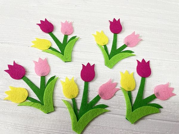 Decorative item made of felt Bouquet of tulips, 9 cm, (30 pcs per pack) ./ U