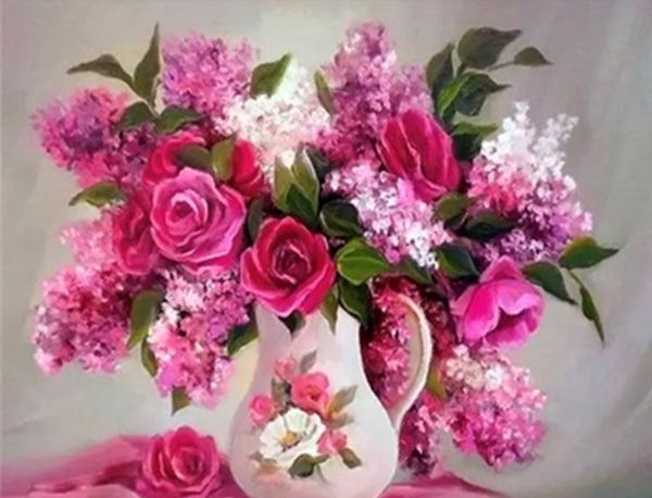 Lilac and roses 40 * 50 cm. A set for creativity with rhinestones on a stretcher