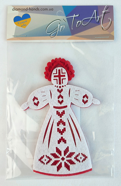 Decorative felt product Motanka, 10 cm, red