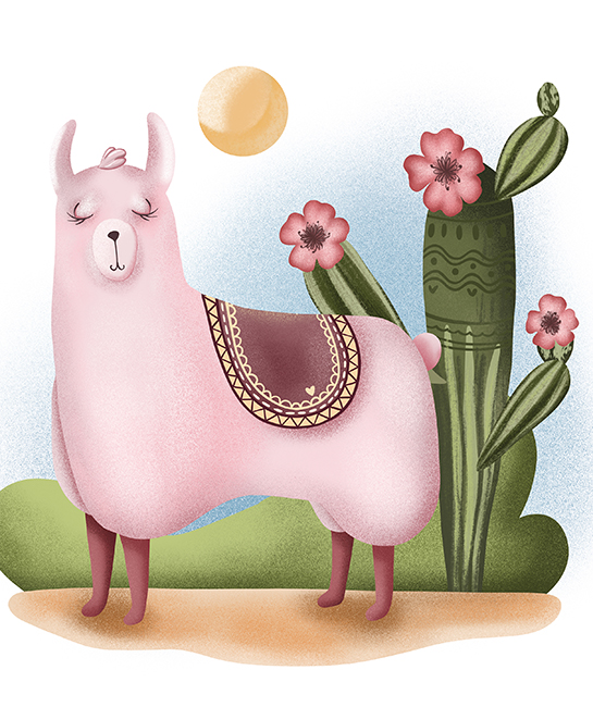 A beautiful llama. Siver O. 21*25 cm. Set for creativity with rhinestones on cardboard