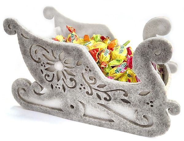 Decorative product from felt Candy box Sledge 19 * 11 * 9 cm, gray