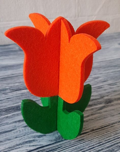Decorative item made of felt Tulip 3D, 15 cm, orange