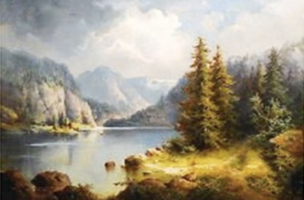Mountain lake. Guido Hampe, 40*50 cm. Set for creativity with rhinestones on a stretcher