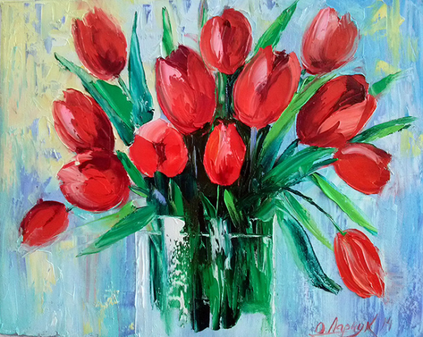 Bouquet of tulips. Darchuk O. 40*50 cm. Set for creativity with rhinestones on a stretcher