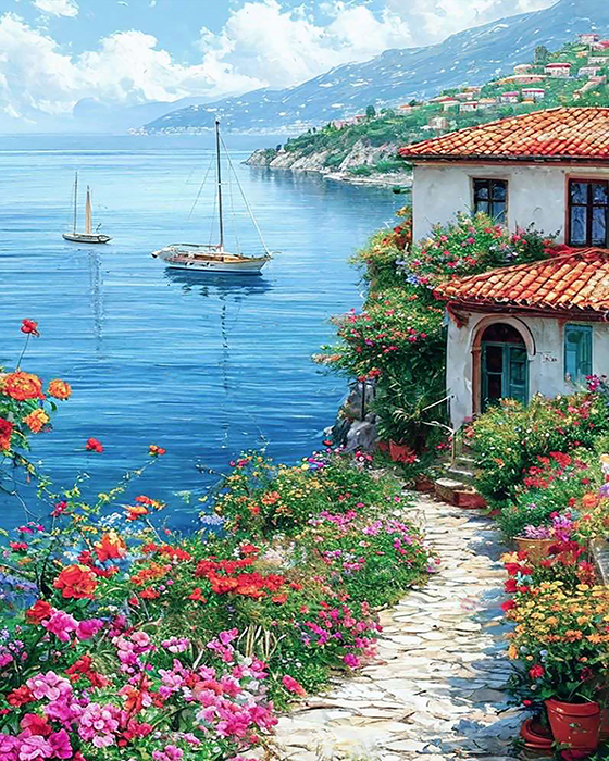 Italian Harbor. 40*50 cm. Set with rhinestones on a stretcher