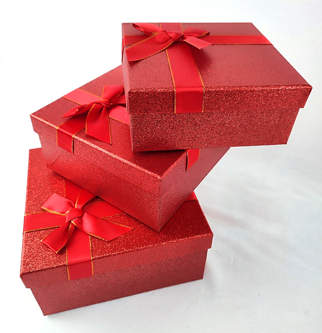 Set of gift boxes, 3 pcs. in a pack. red square, shiny