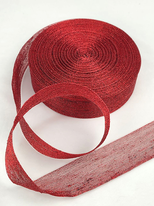 Jute ribbon 4cm, red, 50 m per roll.
