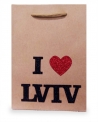 Пакет крафт з аплікацією I love Lviv, 15*20*6см /з глітером (12 шт в пак)